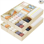 DIMJ Drawer Organizers Clothes, Set of 16 Dresser Organizer Bins, Fabric Closet Organizers and Storage, Shallow Drawer Dividers for Nursery, Clothing, Baby Clothes, Socks, Underwears, Tie (Beige)