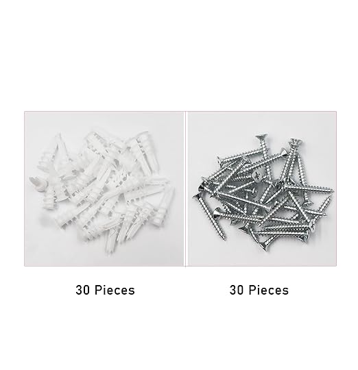 cSeao 60pcs #8 x 1-1/4'' Drywall Anchors, Wall Anchors and Screws for Drywall, 75LB Hanging and Mounting, 30pcs Threaded Plastic Sheetrock Anchors and #8 Screws