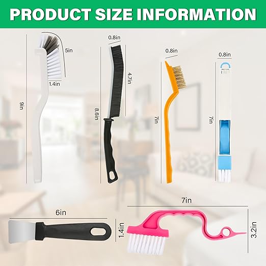 Multifunctional Cleaning Brush Set, 15Piece Household Crevice Tool Kit with Long Handle Thin Scrub for Bathroom Toilet, Small Kitchen Gap Sliding Door Flat Narrow Spaces Hard Bristle Home