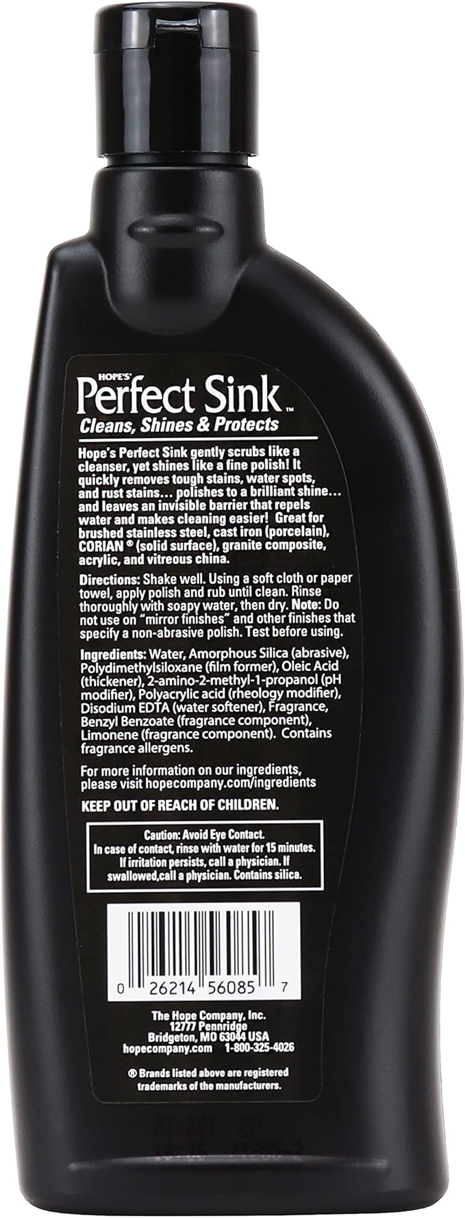HOPE'S Perfect Sink Cleaner and Polish, Restorative, Water-Repellant, Removes Stains, Ideal for Brushed Stainless Steel, Cast Iron, Porcelain, Corian, Composite, Acrylic, 8.5 oz 2 Pack