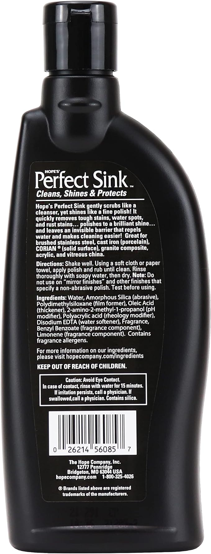 HOPE'S Perfect Sink Cleaner and Polish, Restorative, Water-Repellent, Removes Stains, Ideal for Brushed Stainless Steel, Cast Iron, Porcelain, Corian, Composite, Acrylic, 8.5 oz 2 Pack with 2 Pads