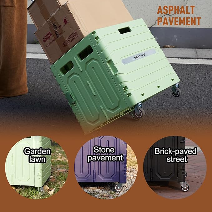 Folding Utility Cart Portable Rolling Crate Handcart Foldable Shopping Trolley Collapsible, with Lid, on Wheels, for Grocery, Garden, Office, Storage, Teacher, Tool (Green)