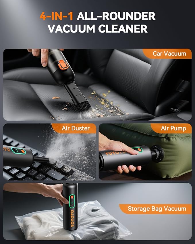 Car Vacuum, Handheld Vacuum Cordless with 21000Pa Powerful Suction & 3 Modes, 4-in-1 Portable Hand Held Mini Vacuum Cleaner Rechargeable, Ultra Light for Car Home Office (Black)