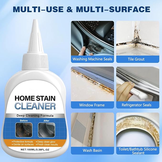 Home Stain Cleaner Gel, Home Remover Gel for Washing Machine, Refrigerator Strips, for Tiles Grout Sealant Home Kitchen Sinks Bathroom Cleaning Cleaning Grout Cleaner - 3.38 Fl oz