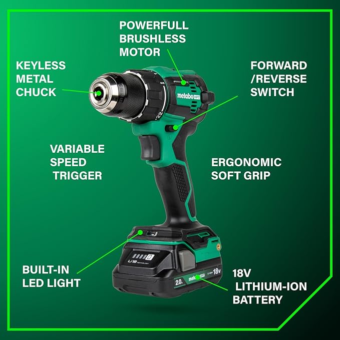 Metabo HPT 18V MultiVolt™ Cordless Driver Drill, Impact Driver, Reciprocating Saw, and Torchlight 4-Pc Combo Kit | Includes 2-18V 2.0Ah Batteries | Lifetime Tool Warranty | KC18DEX4
