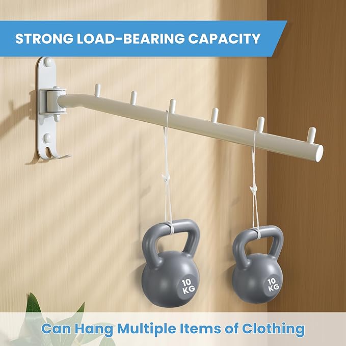 Clothing Racks for Hanging Clothes, Garment Racks Wall Mounted Clothes Bar-Hanger Holder Hooks Heavy Duty Folding Drying Rack Space Saving Clothing Hanging System Closet Storage Organizer