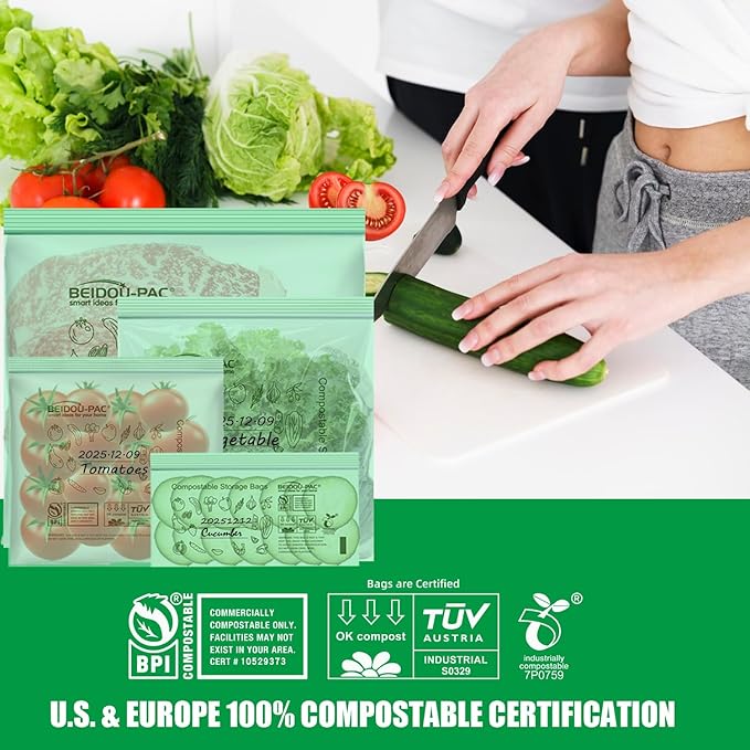 Compostable Sandwich Food Storage Freezer Bags, 80 Count | 2 Mil | 6.5 IN x 5.8 IN, Freshness Easy Open Reclosable Compost zip Bags