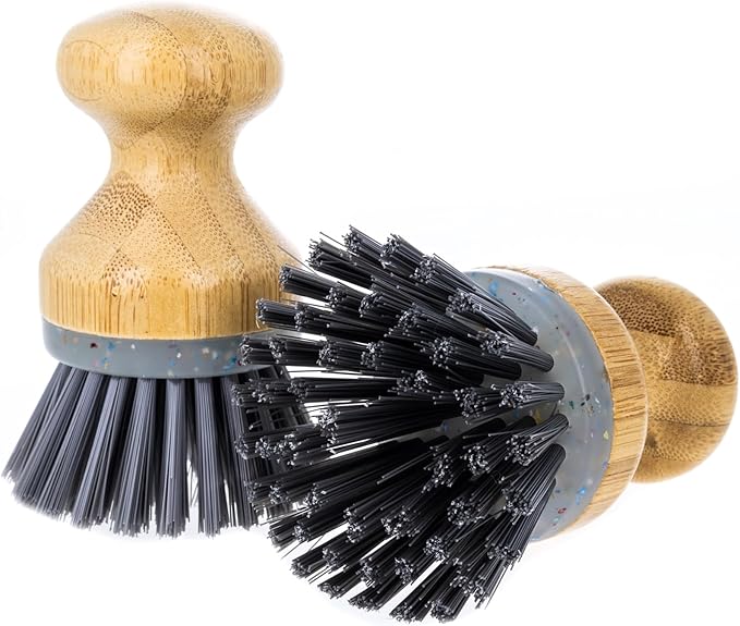 Beille 2pk Dish Brush with Bamboo Palm Handle and Heavy Duty Bristles Kitchen Essentials