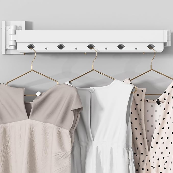 Clothes Drying Rack, Laundry Drying Rack Wall Mount for Bathroom, Retractable and Foldable Clothes Hanging Rack for Indoor, Space Saver for Laundry Room, Balcony, Closet, Bedroom(3-Fold),White