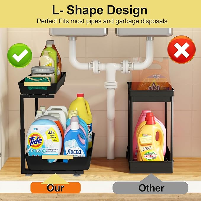 Under Sink Organizer,2 Tier Pull Out Adjustable Height Under Cabinet Storage,Under Sink Storage for Kitchen Bathroom Cabinet(1 Pack)