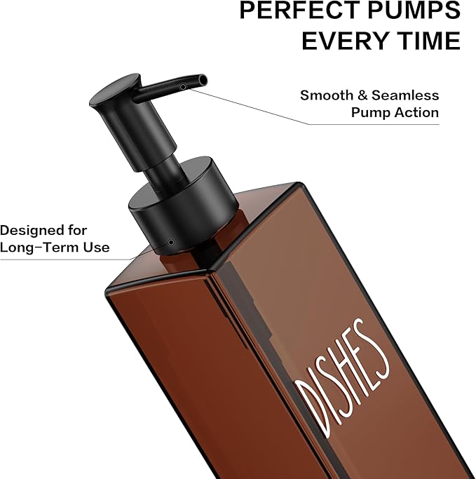 Cisily Dish Soap Dispenser, 12 fl oz Dual Kitchen Soap Dispensers with Sponge Holder, Plastic Pump Amber Glass Bottle Kitchen Soap Dispenser Set, Modern Hand and Dish Soap Bottle Set Removable