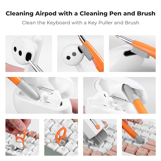 K&F CONCEPT Newly Upgraded 11-in-1 Keyboard Cleaning Kit with Extra 60ml Cleaner - Multifunction Electronic Device Cleaner Set for Cell Phone Tablet PC Camera Keyboard Earbud