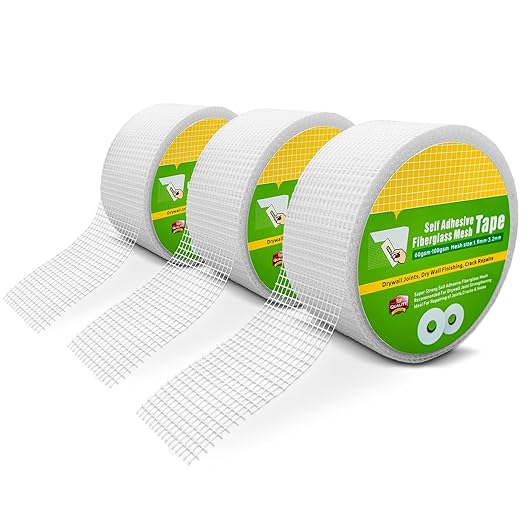 3 Pack Drywall Joint Tape, Fiberglass Mesh Self-Adhesive Tape for Drywall Repair, 2" x 100 FT Drywall Joint Tape for Sheetrock Crack and Seam Patch Repair