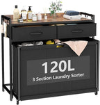 STIKELY Laundry Hamper Laundry Basket with 3 Section Pull-Out Rolling Bags, Laundry Sorter for Organization and Storage with 2 Pull-Out Drawers for Laundry Room, Bathroom, Bedroom Use (Rustic Brown)