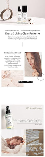 W.Dressroom No.13 Velvet Powder Dress & Living Clear Perfume (2.36 oz) - Fresh Scent for Clothes, Fabrics, Carpets & Rooms, Natural Odor Eliminator, Eco-Friendly, Water-Based