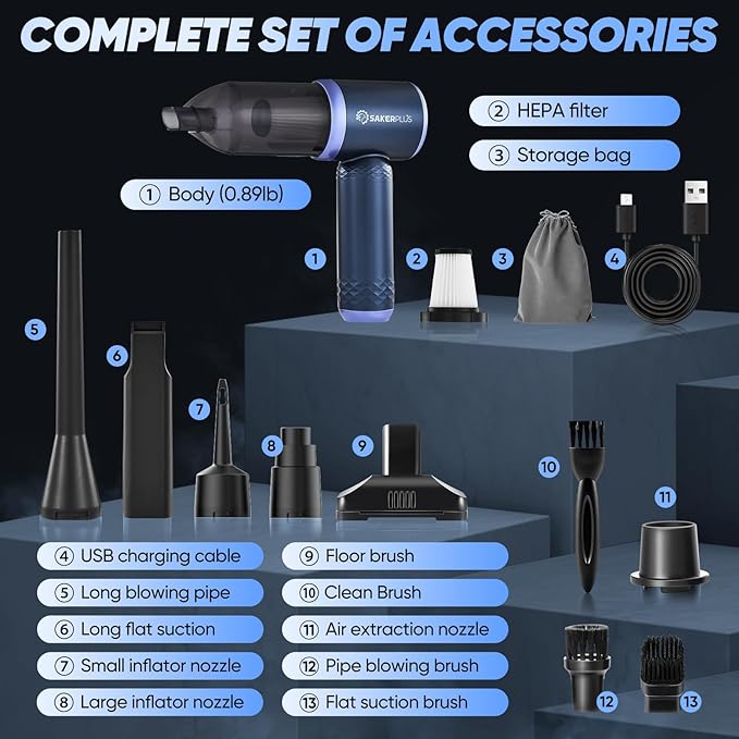 Car Vacuum Cleaner- 3 in 1 Cordless Handheld Vacuum Cleaner, 13000Pa High Power Car Vaccum Cleaner with Brushless Motor,Adjustable Cars Vaccum Portable Cordless for Cars,Desktop-DBS03