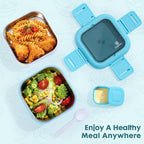 Sinnsally Bento Box Adult Lunch Box with Stainless Steel Container,Metal Lunchable Food Storage Container with Sauce Jar (Blue)