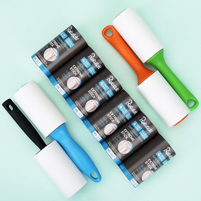 4 inch Extra Sticky Lint Roller Refills for PetLovers Evercare Value Pack of 6 Extreme Stick Pet Lint Roller Refills 90 Sheets per Roll - 540 Sheets Total (Inside Dia. 1 1/2 inch)