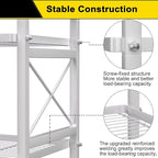 GIOTORENT Pantry Storage Shelves, 6-Tier Metal Storage Rack with X-Shaped Side Frame, Heavy-Duty Wire Shelf for Kitchen, Bathroom, Laundry Room, 120lb/Layer, White Standing Shelves