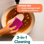 3-in-1 Silicone Scrubber Sponge with Squeegee – Non-Scratch Kitchen Sponge for Dishes, Sink & Bathroom, Quick-Dry, Reusable Cleaning Tool (Teal +Yellow)