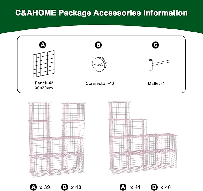 C&AHOME Wire Cube Storage, 12 - Cube Organizer Metal C Grids, Modular Shelves Units, Closet Organizer, Ideal for Home, Office, Living Room, 36.6”L x 12.4”W 48.4”H, Pink UWCS3012P