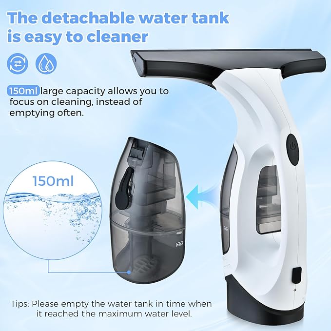 Cordless Window Vacuum Cleaner, Window Cleaner Squeegee Tool Set, Electric Windown Spray Cleaning Tool with 10 inch Squeegee Blade for Showers,Mirrors,Glass,Countertops,and Tiles, 2200mAh