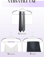 HOUSE DAY Plastic Hangers 100 Pack, White Clothes Hangers with Non Slip Purple TPR Grip, Heavy Duty Coat Hanger with 360º Swivel Hook, Slim Hanger Space Saving for Closet, Ideal for Shirt, Suit, Pant