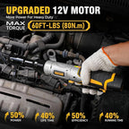 3/8" Cordless Ratchet Wrench Set, 60FT-LBS(80N.m) Electric Ratchet, 12V Extended Power Ratchet Wrench Set with Variable Speed, 6 Sockets, LED Light, 1/4" Adapter,1/2" Adapter,2 Batteries