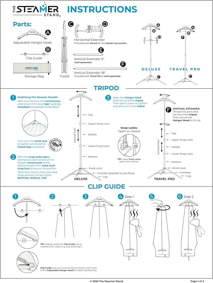 Deluxe | Adjustable Standing Garment Steaming Rack with Hanger | Fast, Foldable, Portable Clothes Steam Ironing Solution for Travel & Home