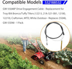 GW-55048P Forward Clutch Cable - Replacement for Troy-Bilt Bronco/Tuffy Tillers (12213, 21A-521-081, 12180, 12210), Cub Cadet, MTD, White Outdoor - Replaces 55048, GW-55048-1 Pack