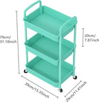 MOYIPIN 3-Tier Plastic Rolling Utility Cart with Handle,Utility Storage Cart for Office, Living Room, Kitchen,Movable Storage Organizer Shelves,Turquoise