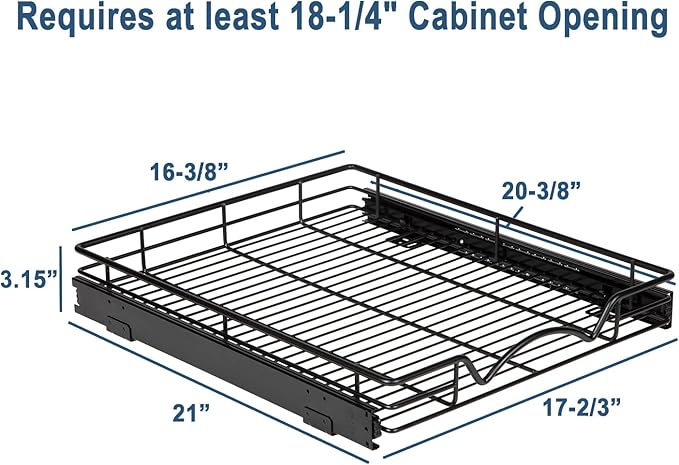 HOLDN’ STORAGE Pull Out Cabinet Organizer, Heavy Duty Caddy w/Lifetime Limited Warranty -17”W x 21”D - Requires At Least 18-1/4” Cabinet Opening, Steel Metal Cabinet Drawers Slide Out, Black