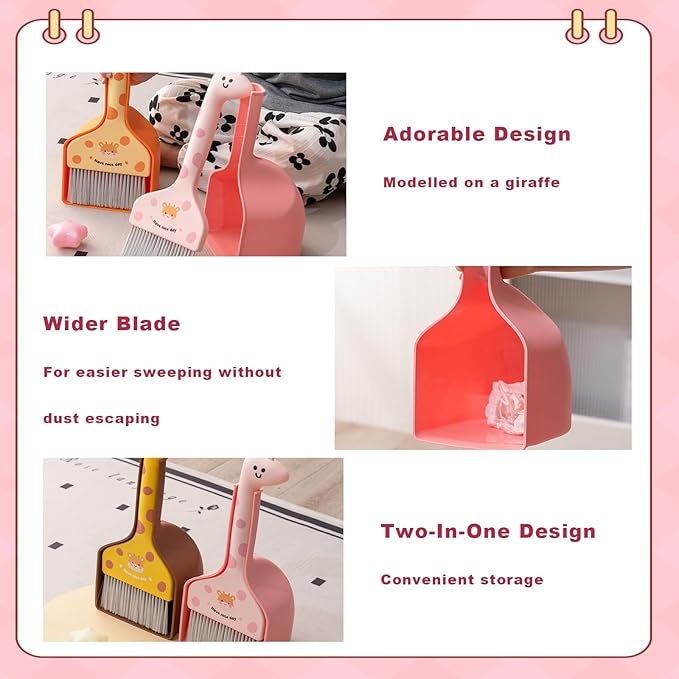 Small Broom with Dustpan Combo Set Cartoon Mini Broom and Dustpan Set Cute Cleaning Kit for Home Office Floor Counter Pet Nest (Orange)