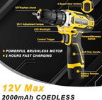 TLGREEN Complete Home Tool Kit with 12V Cordless Drill & Magnetic Bits | 138Pcs All-in-One Set for DIY, Repairs & Assembly | Durable Case & Fast Charging | Ideal for New Homeowners | Yellow