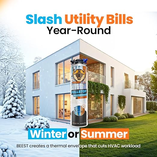 BEEST FullStop Spray Foam Insulation Kit for Walls and Attic - 40 Board ft/sq.ft. Perfect Heat & Acoustic Insulation for Reduced Energy Bills - 2X Spray Foam Can, 1x Cleaner, 1x Pro Gun & Safety Gear