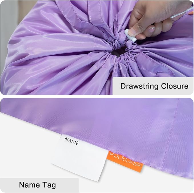 Polecasa Small Heavy Duty Laundry Bag with 130gsm Tear Resistant Fabric and Handles, Easy to Carry Durable Dirty Clothes Drawstring Bag, Perfect for College Dorm, Travel 21”x24”,Purple