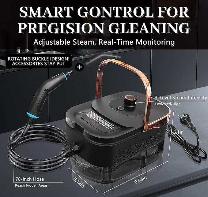 Pressurized Steam Cleaner, Steamer for Cleaning, 2500W Pressurized Steam Cleaner with 12 Attachments, Portable Steamer Cleaner for Home Car Kitchen Bathroom Furniture Tile Grout (Rose Gold)