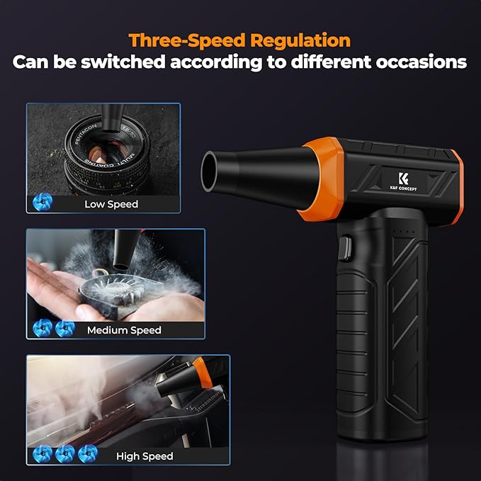 K&F CONCEPT Long-Lasting Compressed Air Duster, 8000mAh-150min Endurance| 150000RPM|LED Light|3 Gear Adjustable|Rechargeable Brushless Motor|for Computer, Keyboard, Car, Home