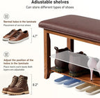 Shoe Bench with Leather Cushion, Shoe Organizer Bench for Entryway, Rubberwood Entryway Bench for Hallways, Front Doors, Entrances, Mudrooms (Two Floors, 39.4)