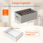 Lifewit 9 Pack Clothes Organizer, 6 Grids Closet Jean Storage Bins with Handles and Support Boards, Foldable Drawer Organizer for Sweater, Pants, T-shirt, Dress, Grey, Size 16.5''x10.6''x7.1''