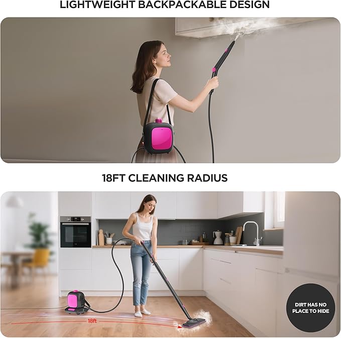 Steam Cleaner,Heavy-duty Steam Cleaners for Home,Detachable Handheld Steamer for Cleaning,248°F Steam Mop for Floors, Cars,Furniture,Tiles, Kitchen,Bathroom,Grout and More,21-Piece Kit Include