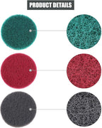 Glarks 16Pcs 5 Inch Drill Power Brush Tile Scrubber Scouring Pads Cleaning Kit with 5 Inch Disc Pad Holder for Bathroom & Kitchen Cleaning, 3 Different Stiffness (Red, Gray, Green)