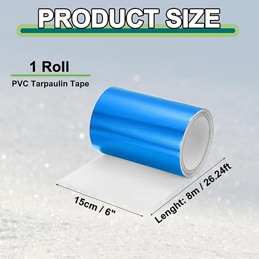 PATIKIL Awning Repair Tape 8m x 15cm Waterproof Canvas Tape High Adhesive Tear Repair Patch Kit for PVC Tarpaulin Tent Awning Fabric RV Sail Boat Cover, Blue (6" x26.24ft)