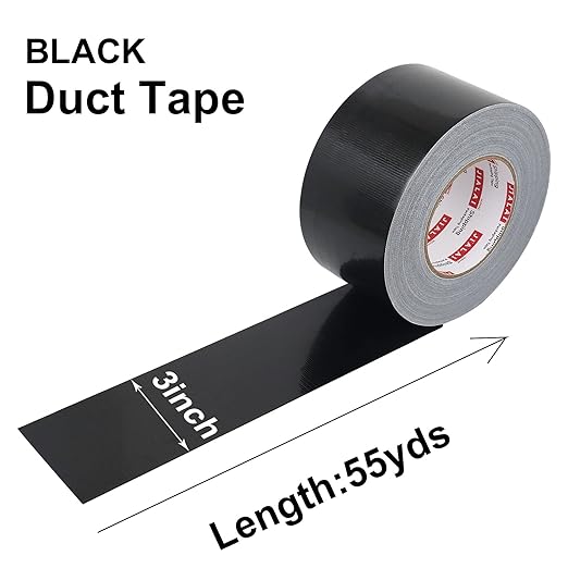 Black Duct Tape 3 Inch Wide, Industrial Grade 3 inches x 55 Yards (164 ft), 9 Mil Heavy-Duty, Waterproof, Strong, Flexible, No Residue, for Crafts & Home Improvement