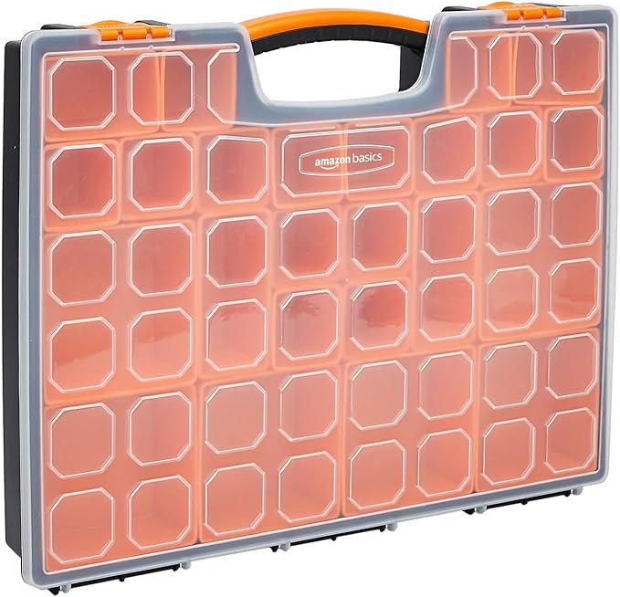 Amazon Basics 19-Removable Compartment Organizer, Black, Orange, 16.5 x 13.2 x 2.4 inches