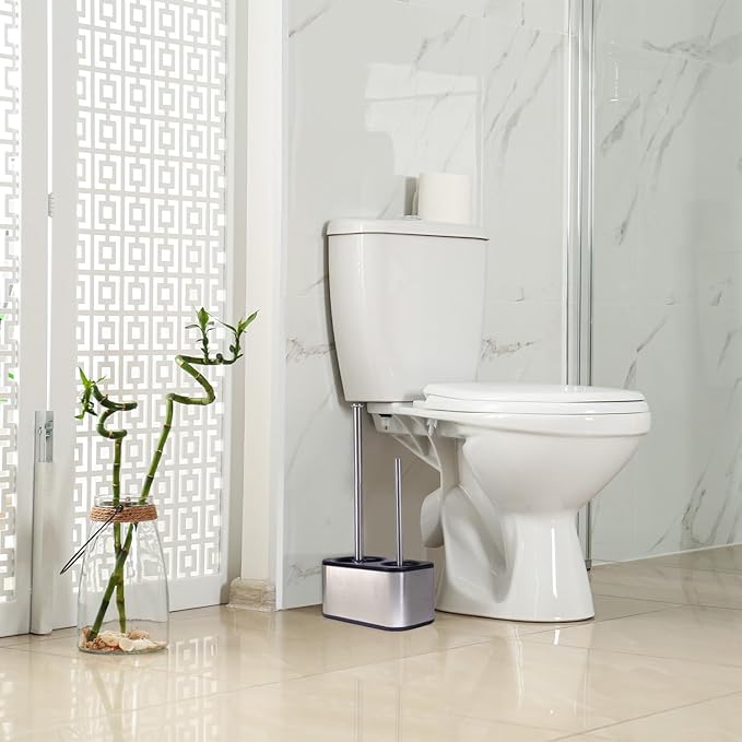 Blue Donuts Toilet Brush and Plunger Set with Holder, Sleek Minimalist Modern Stainless Steel Bathroom Accessories Toilet Plunger and Toilet Bowl Brush Combo