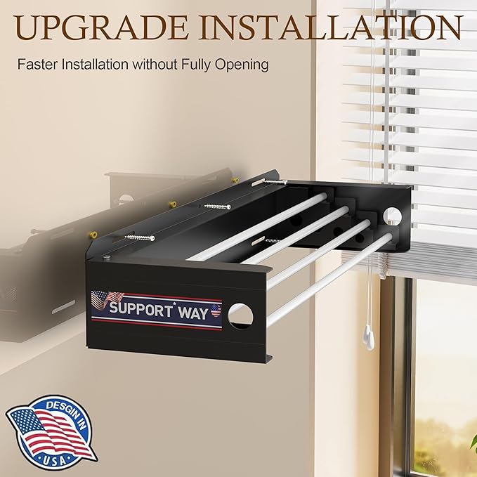 Foldable Wall Mounted Drying Rack, 17'' Wide Aviation Aluminum Laundry Clothes Rack Collapsible with 4 Rods, 100LB Capacity, Pull Out Design Towel Drying Rack for Laundry Wall (Black, 17")