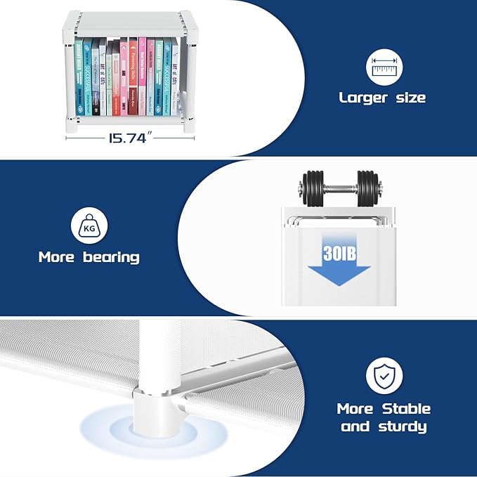 Mavivegue Book Shelf, 16 Cube Storage Organizer, Metal Cube Bookshelf, DIY Bookcase, Tall Book case for Bedroom, Living Room, Office -White