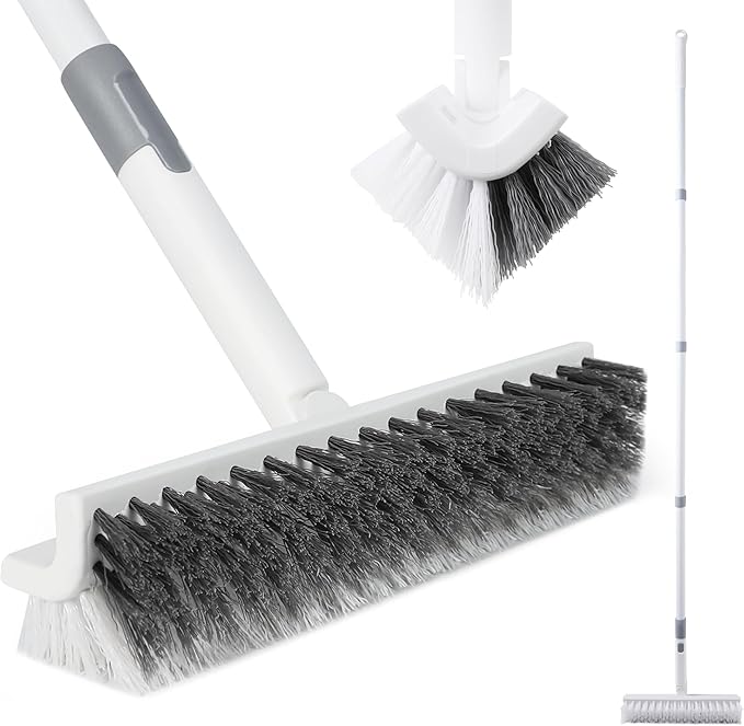 BOOMJOY Grout Brush with Long Handle, 57" Grout Cleaner for Tile Floors, Double-Sided with V-Shape Stiff Bristles for Bathroom, Patio, Kitchen, Wall, Corners and Deck