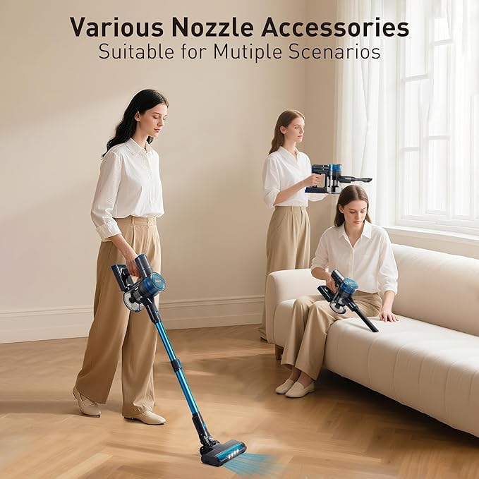 250W 25KPa Suction Cordless Vacuum Cleaner, 6-in-1 Lightweight Stick Vacuum with LED Display & Detachable Battery, 45 Mins Runtime for Hard Floor, Carpet, Pet Hair, Car Cleaning
